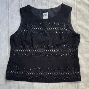 R&M Richards Dark Navy Embellished Evening Top